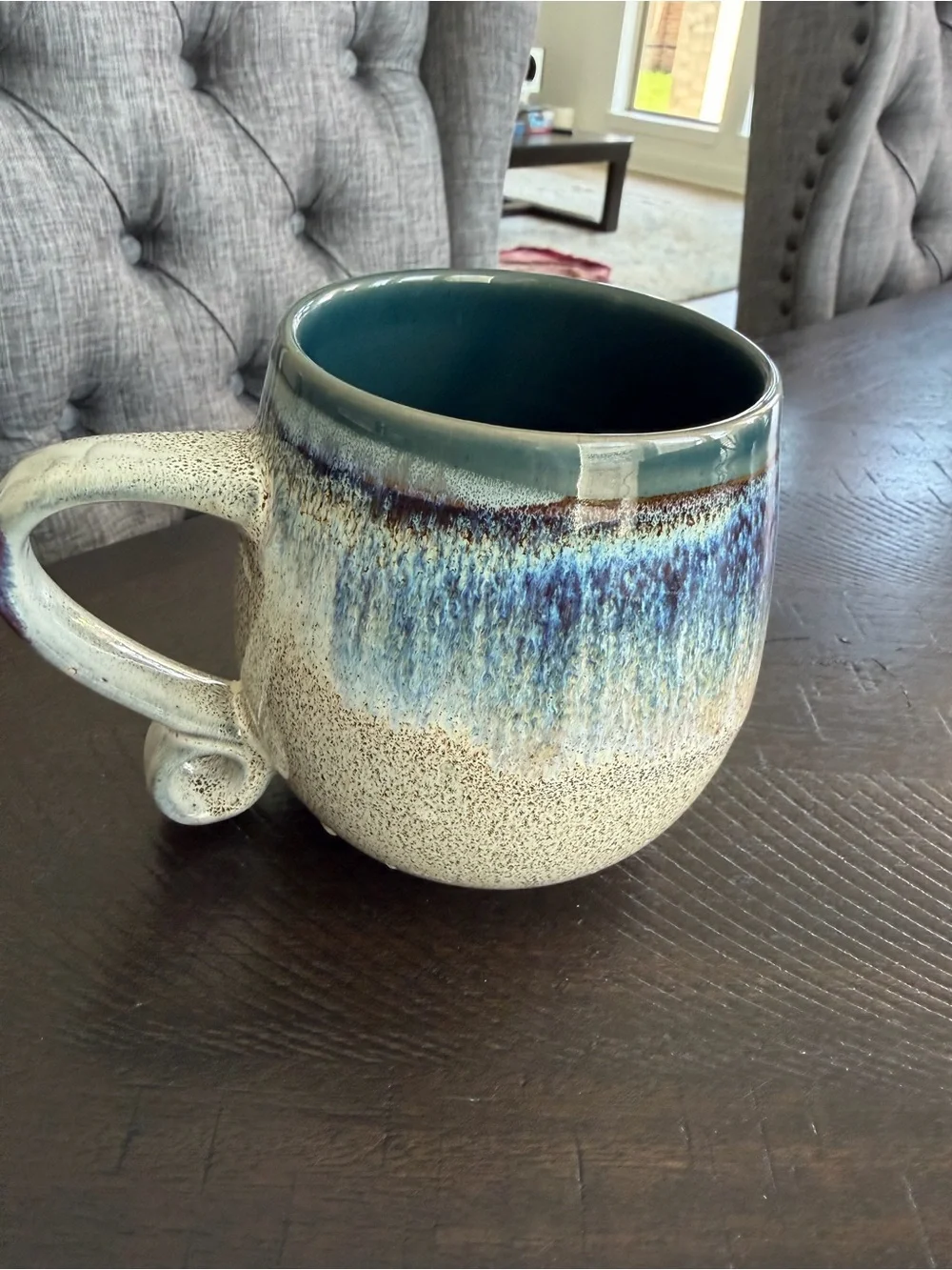 Glazed Ceramic Oversized Mug in Blue and Cream